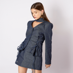 Camille Denim Top - Structured Silhouette with Adjustable Waist Ties