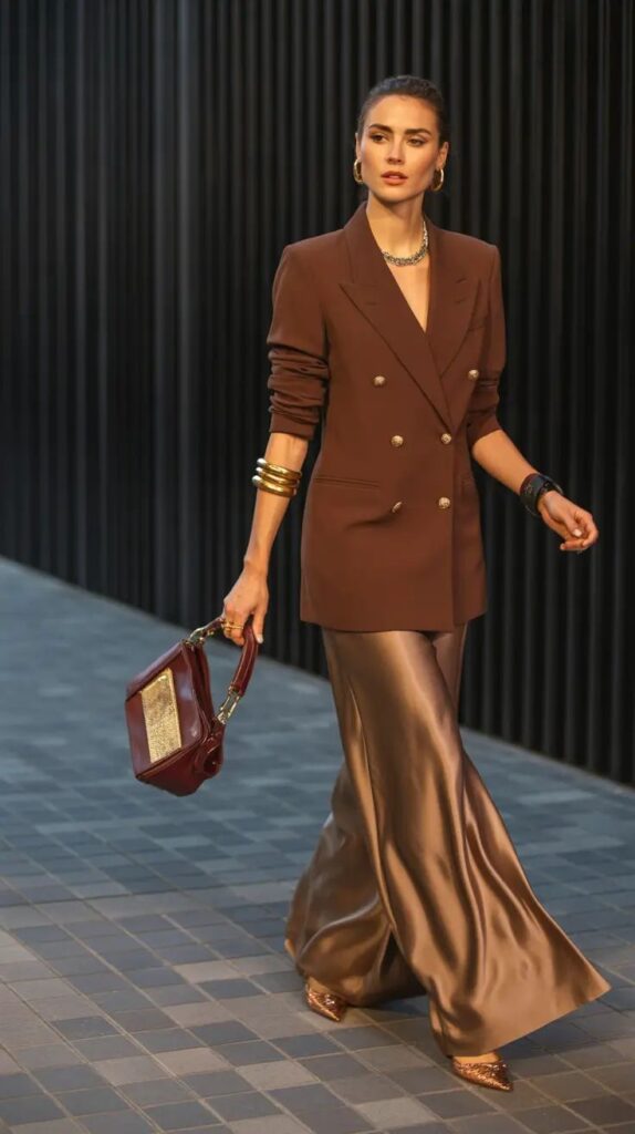 Layered outfit with blazer and jacket showing how to transition wardrobe from day to night