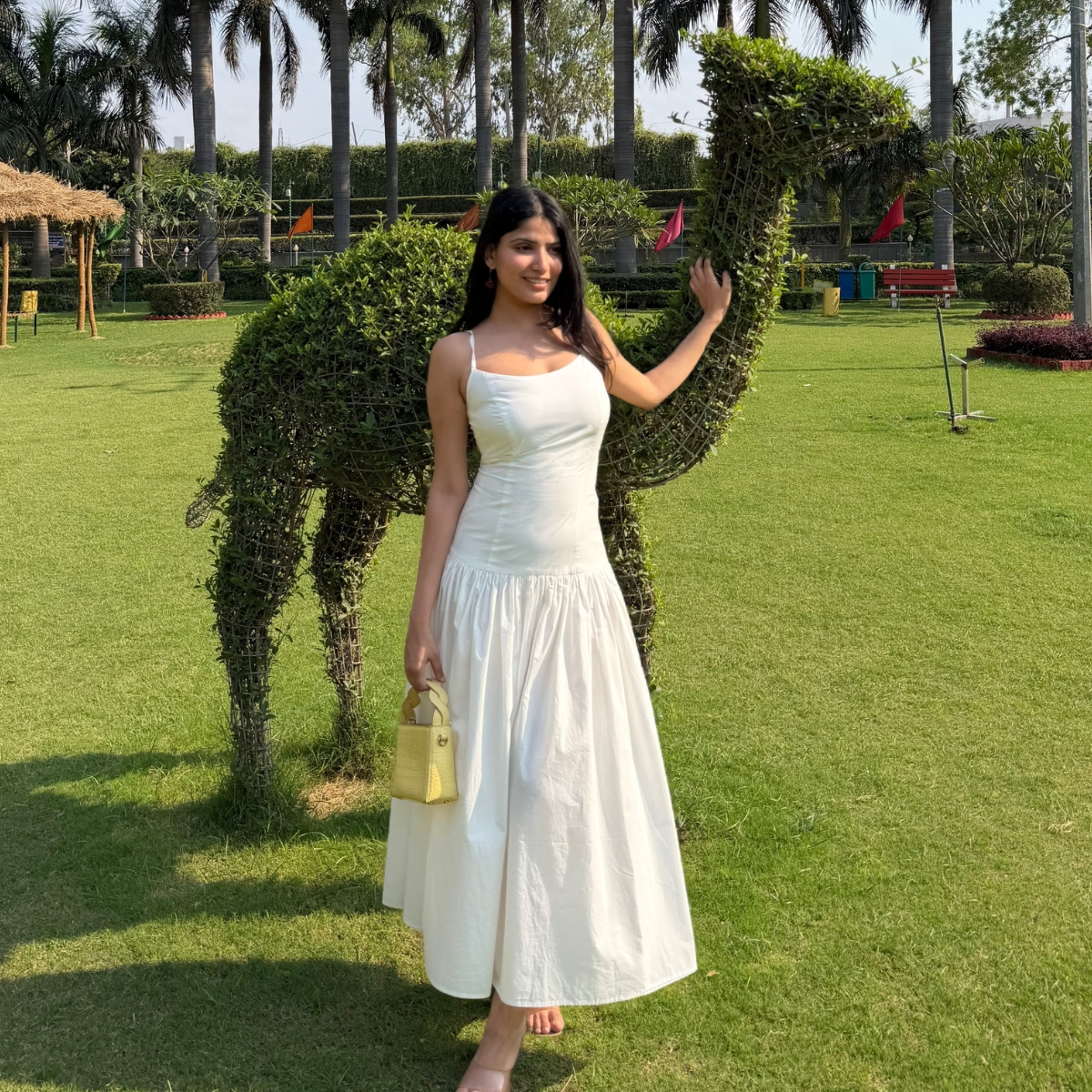 white cotton poplin flare dress